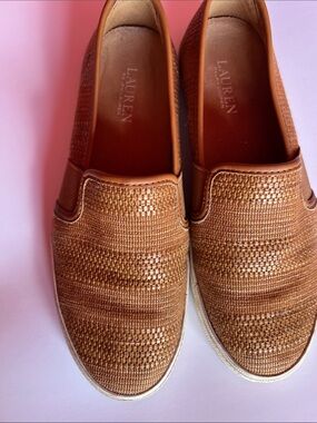 Lauren Ralph Lauren woven “Jinny” slip-on flats in cognac brown Size 7.5